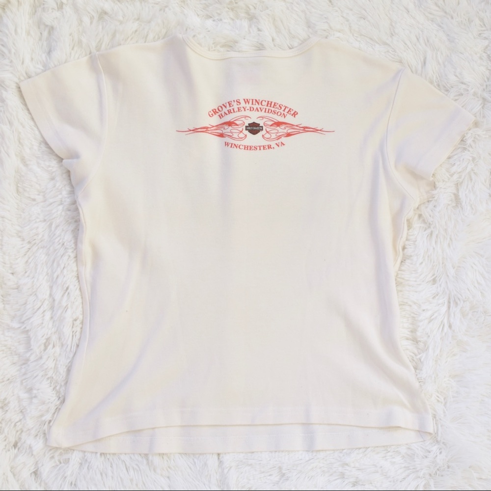 Harley Davidson Rhinestone Eagle Rose Print Tee - Picture 7 of 8
